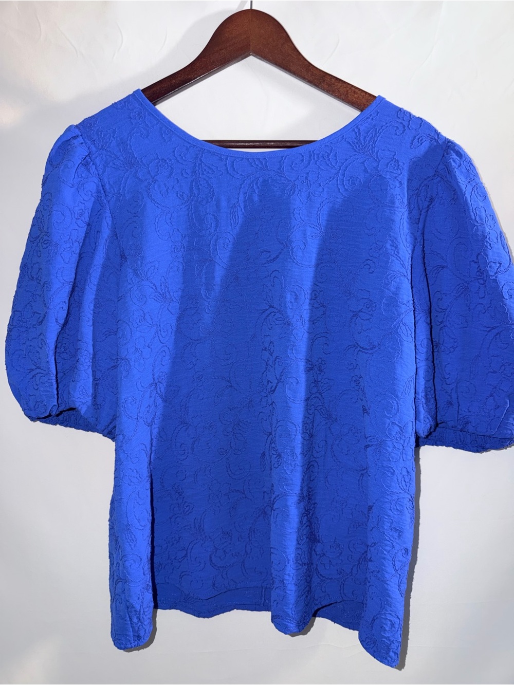 Fair Haven Royal  Blue Textured Puff-Sleeve Blouse Size XL Cottagecore NWT